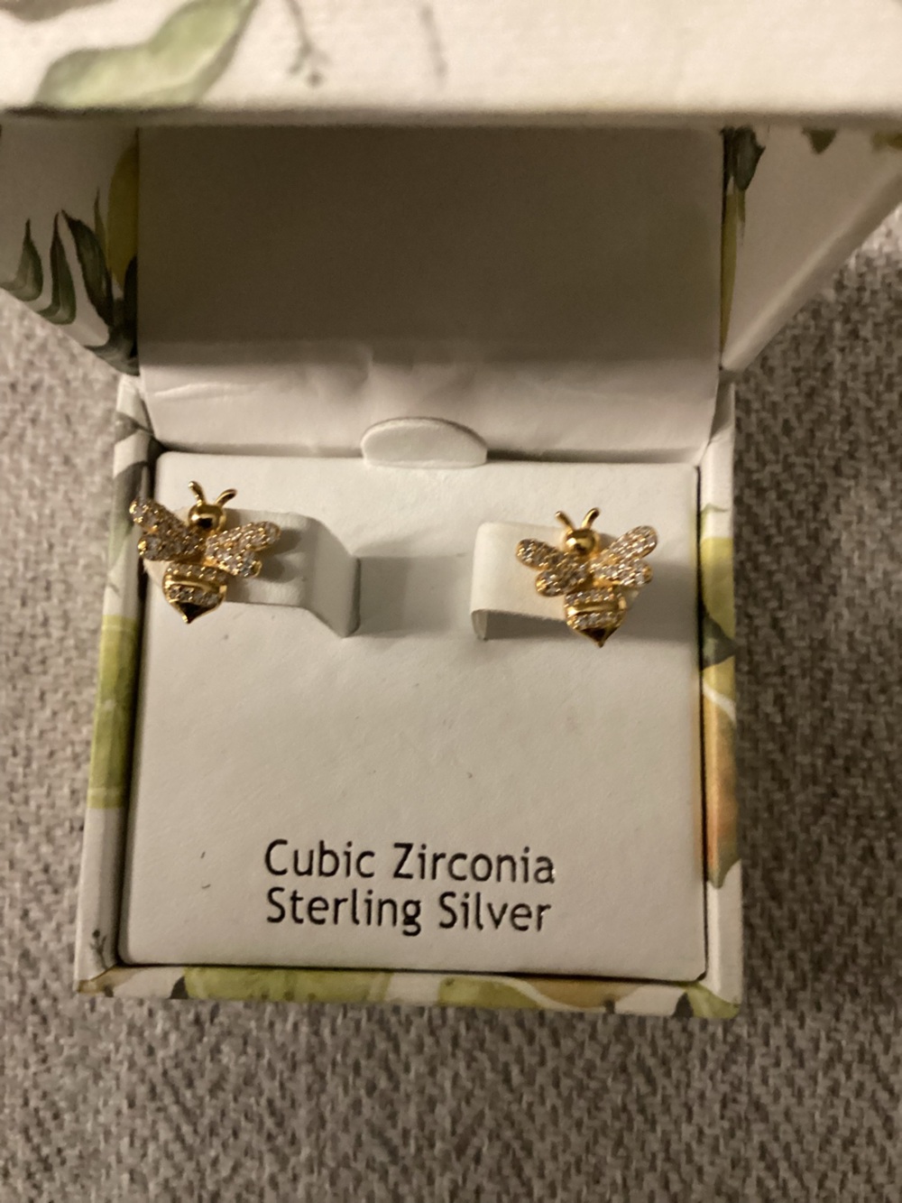 Gold Bee Stud Earrings with Cubic Zirconia